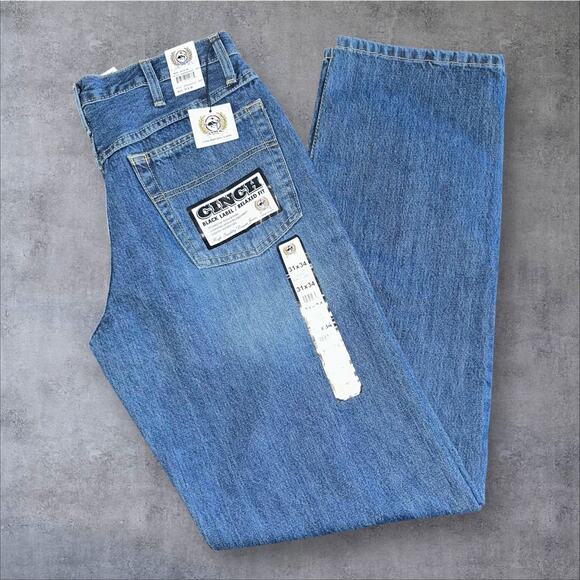 CINCH Mens 31x34 Blue Mid Wash Black Label Relaxed Fit Tapered Leg Denim Jeans